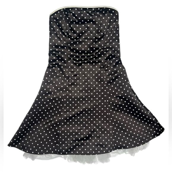 Jessica McClintock for Gunne Sax Dark Brown white Polka Dot Strapless Mini Dress - Picture 1 of 8